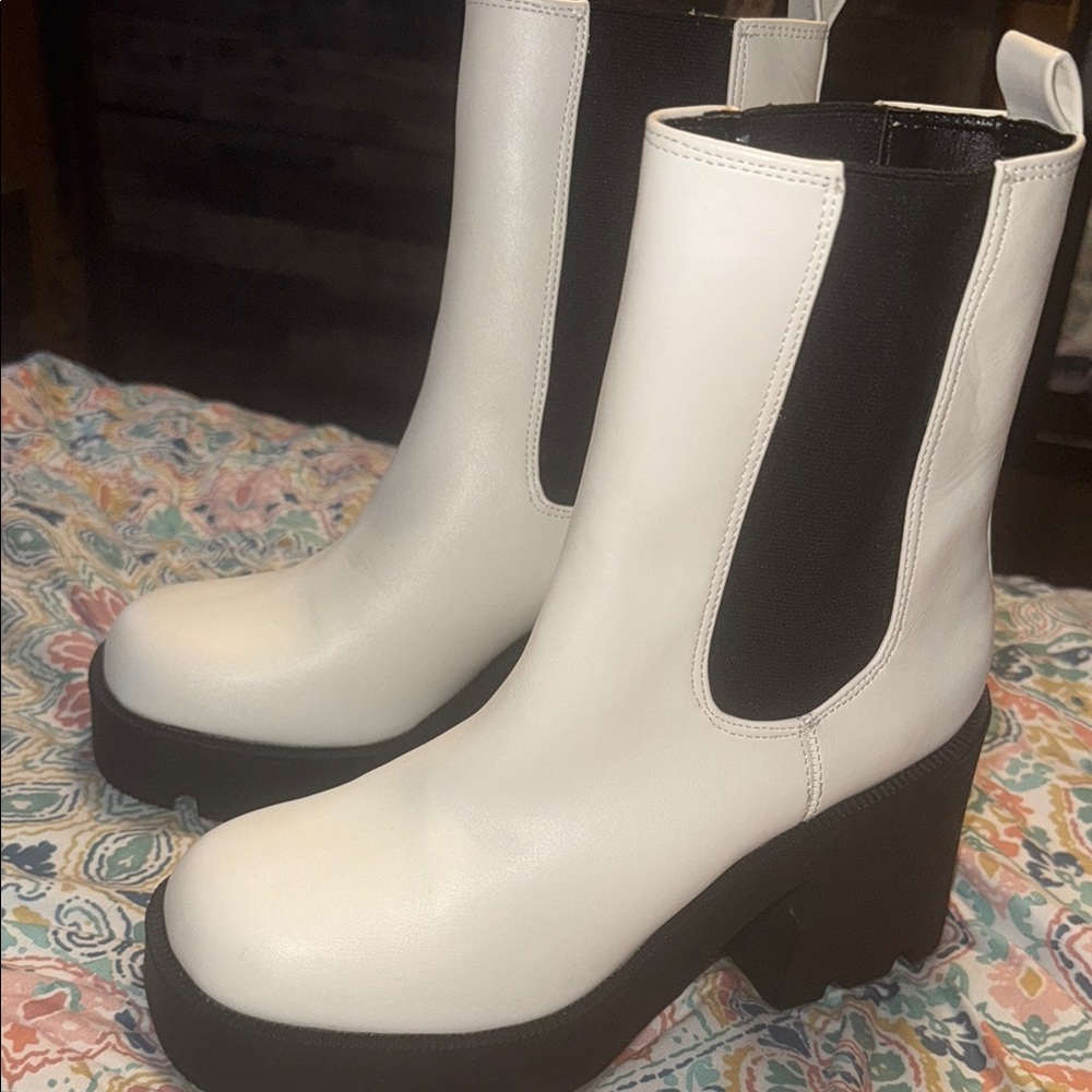 Madden Girl White and Black Heeled Boots